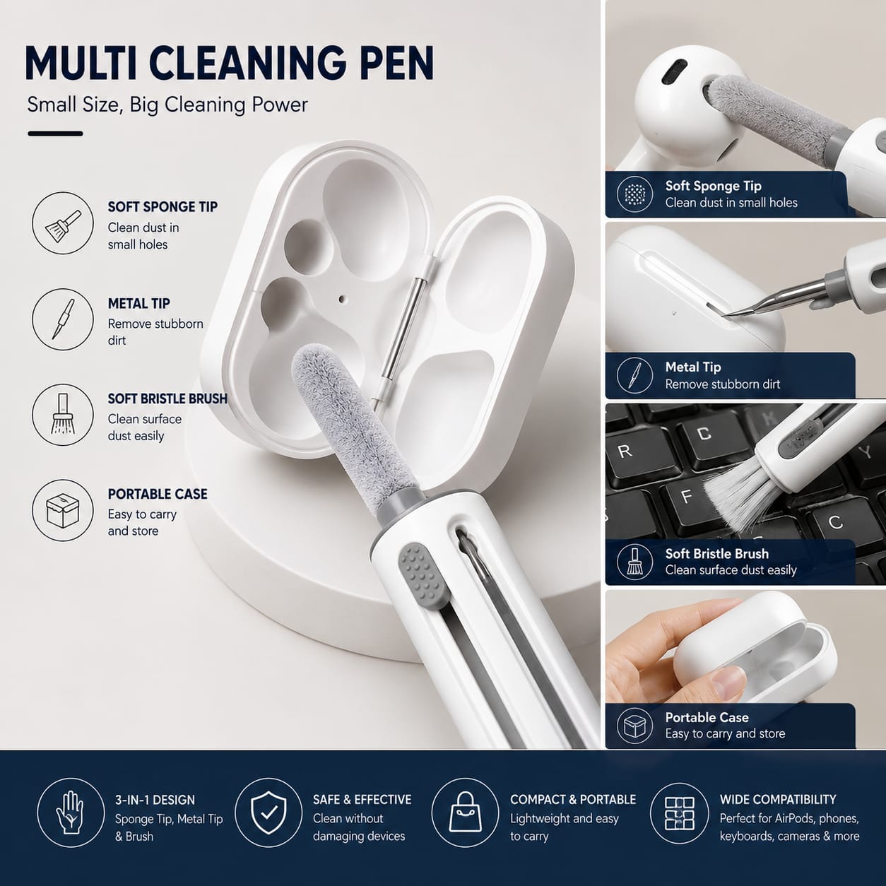 4-in-1 Earphone,keyboard Cleaning Pen With Soft Bristle Brush