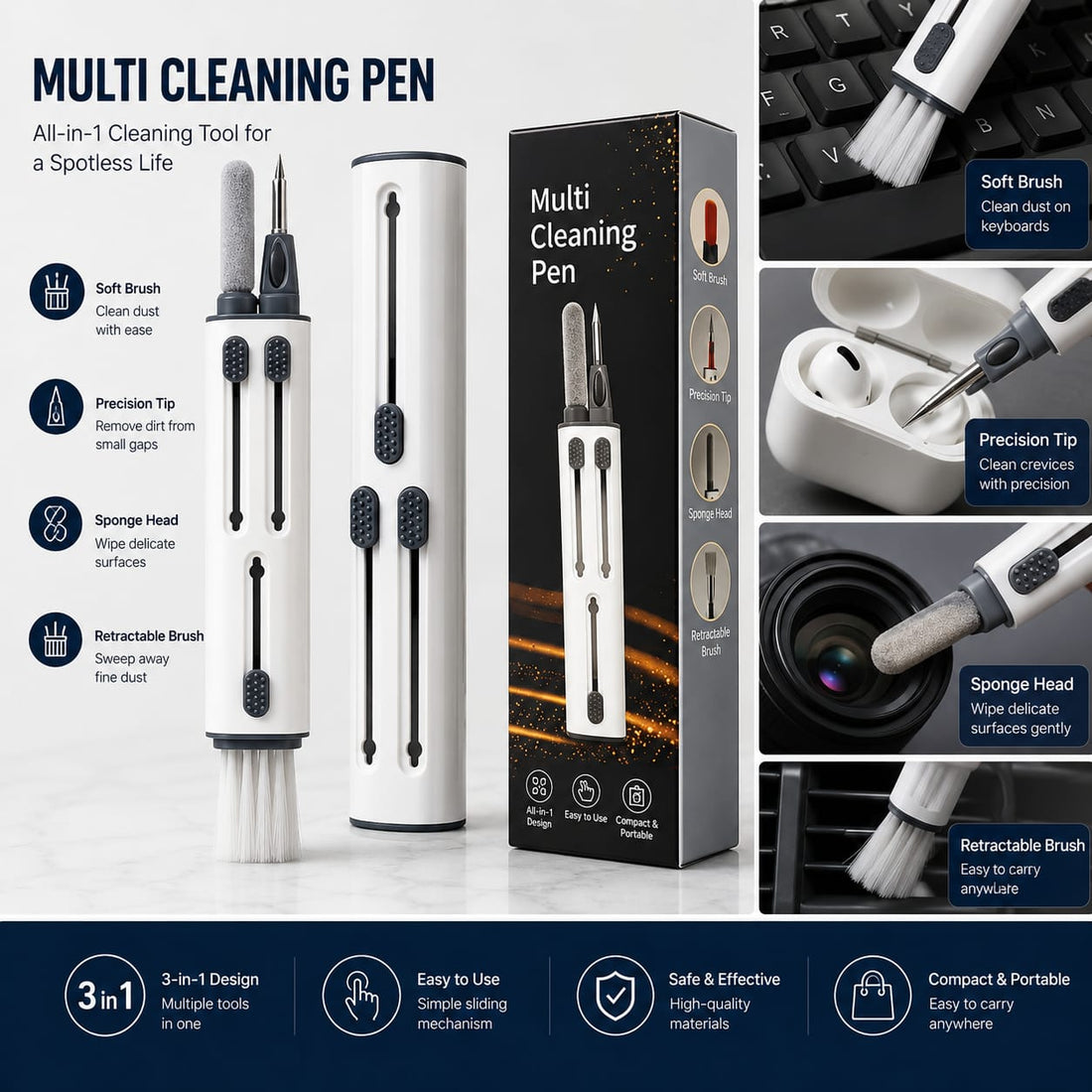 4-in-1 Earphone,keyboard Cleaning Pen With Soft Bristle Brush