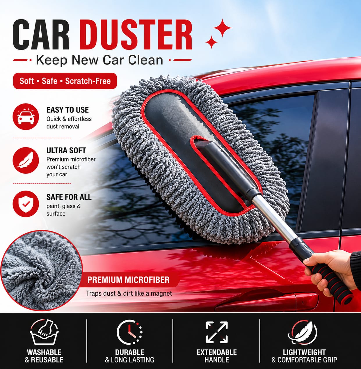 Extendable Car Duster Cleaning Mop Durable Lightweight