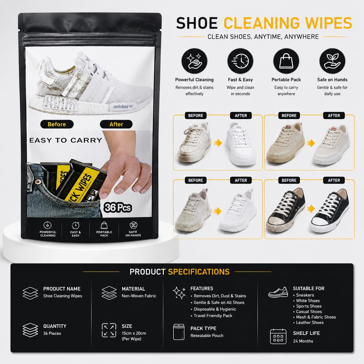 Ro Water Deep Clean Shoe Wipes 36 Pcs