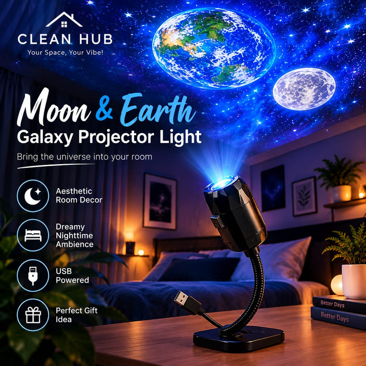Moon & Earth Galaxy Projector Light | USB Powered