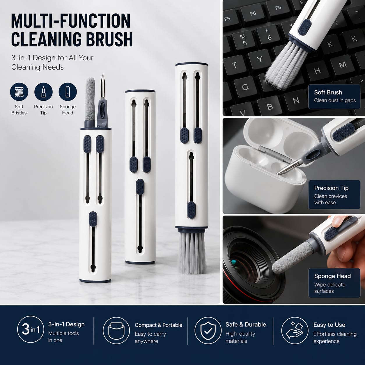 4-in-1 Earphone,keyboard Cleaning Pen With Soft Bristle Brush