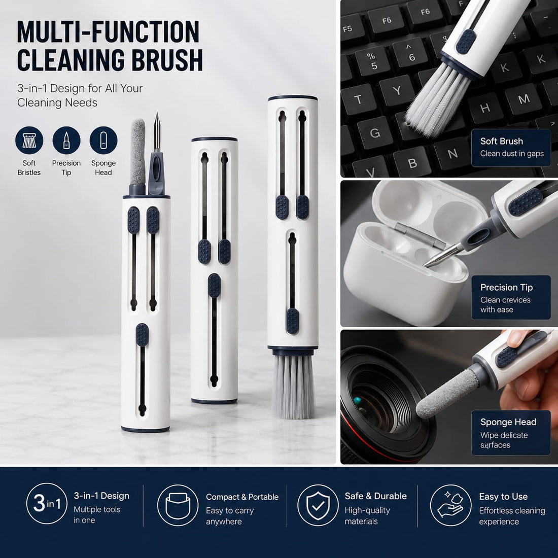 4-in-1 Earphone,keyboard Cleaning Pen With Soft Bristle Brush