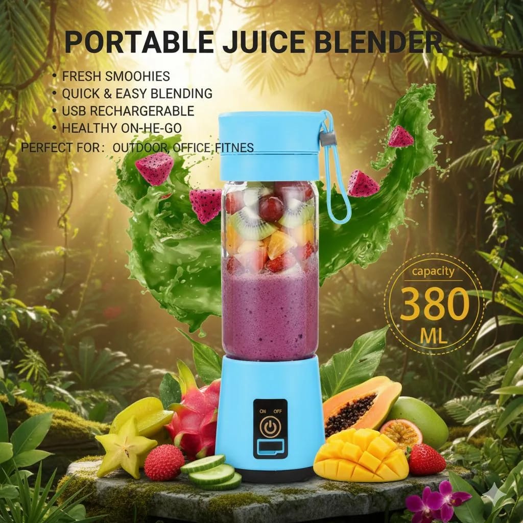 USB Chargeable Juicer Blender 6 Blades 380ml - Portable Juicer Cup & Smoothie Maker