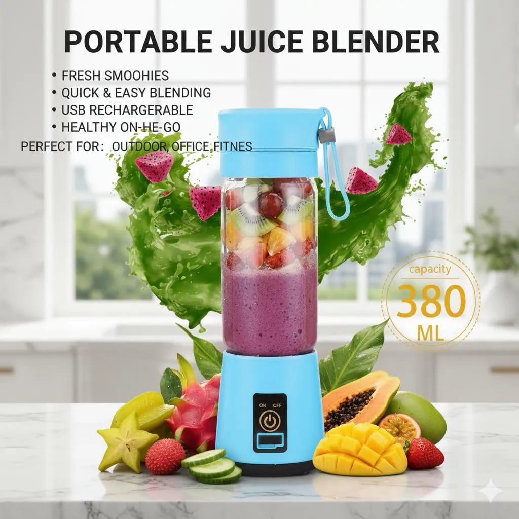 USB Chargeable Juicer Blender 6 Blades 380ml - Portable Juicer Cup & Smoothie Maker