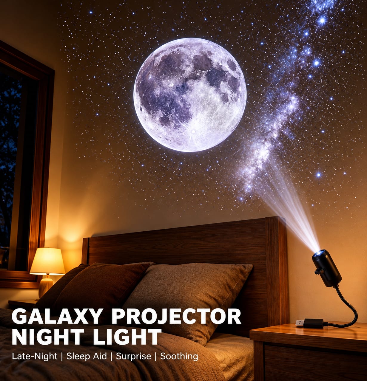 Moon & Earth Galaxy Projector Light | USB Powered
